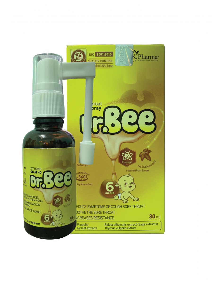 DrBee xịt họng giảm ho, vị mật ong. Cắt nhanh cơn ho và duy trì 3 đến 4h.